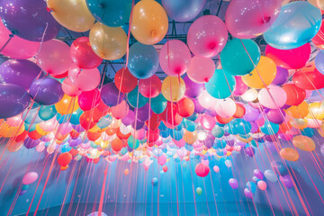 A room filled with colorful balloons