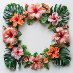 Fototapeta premium flowers circle frame, tropical mood, flower Wreath