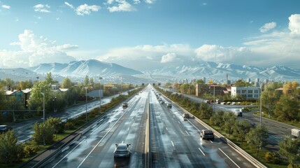 photorealistic highway on town background Generated with Ai tools