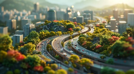 Naklejka premium photorealistic highway on town background Generated with Ai tools