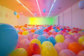 A room filled with colorful balloons