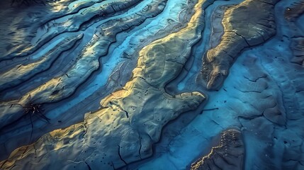 Aerial view of mountain range and blue water - Powered by Adobe