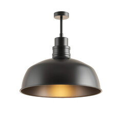 Black ceiling lamp gives warm light isolated on white.