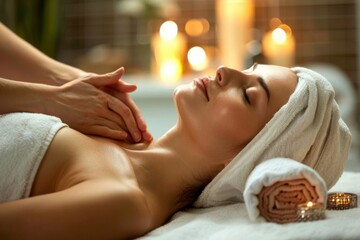Relaxing moment captured during a woman's neck massage in a tranquil spa setting