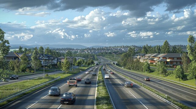 photorealistic highway on town background Generated with Ai tools