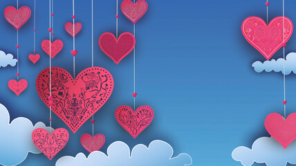 Hanging Red Hearts and Fluffy Clouds Decoration
