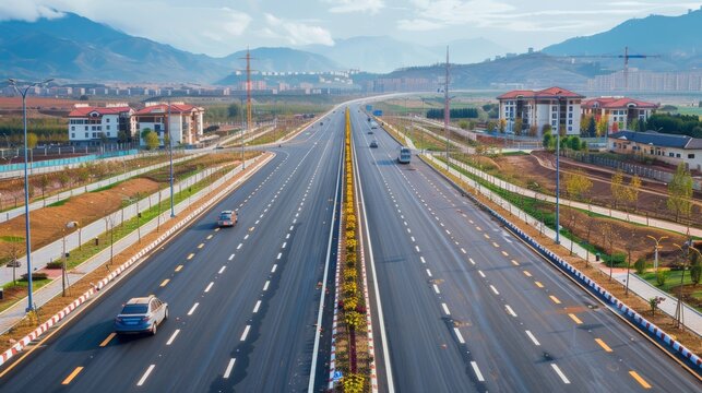 photorealistic highway on town background Generated with Ai tools