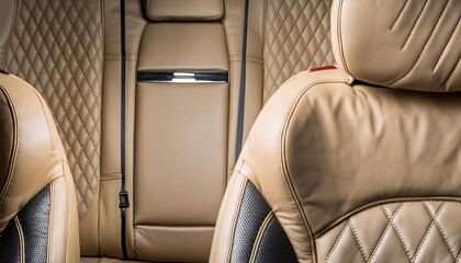 Luxury leather interior of a modern car with backrests - obrazy, fototapety, plakaty
