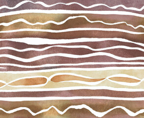 Abstract African or Aboriginal wavy and straight lines on a gradient background in dark brown