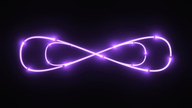 Neon infinity sign. 3D render seamless loop animation. Abstract background with infinity sign. Digital background. Seamless loop. Infinity symbol appears of multiple glowing lines, animated figure