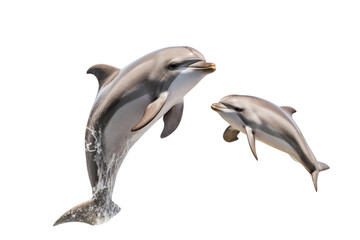 Dolphins playing in the water, Isolated on transparent background.