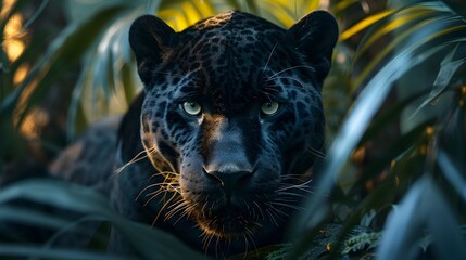 Mysterious Predator: Black Panther in the Verdant Jungle Embodying Nocturnal Majesty