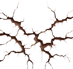 Transparent cracked land texture, realistic landscape design, cracked terrain, drought earth texture PNG, isolated on cleared background.