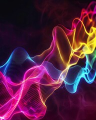 Fototapeta premium Abstract glowing sound waves in vibrant colors against a minimalist backdrop, representing the energy and rhythm of music