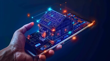 Smart Home Technology Concept with House on Smartphone and Wireless Connections for Home Electronics and Internet of Things