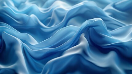 Elegant blue satin cloth waves in soft light