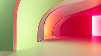 yellow  pink and green gradient curved shape white background aspect ratio 3:1