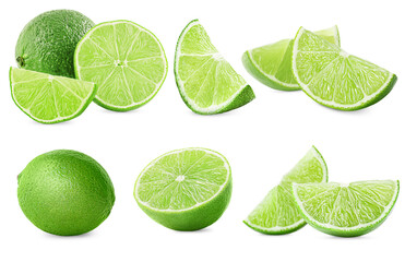 fresh lime collection on white isolated background
