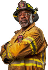 Middle-aged Black man proud in firefighter uniform cut out png on transparent background