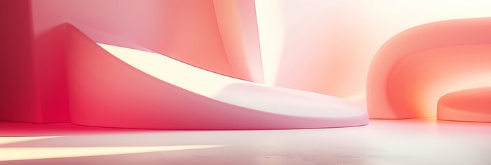 Pink, red, orange gradient curved shape white background aspect ratio 3:1