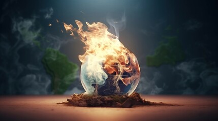 Earth stewing on gas flame, moody ambiance, side angle - obrazy, fototapety, plakaty