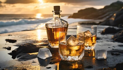 glass of Whisky on the beach