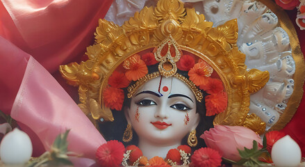 Indian Hindu Goddess Sheetla Mata at divine environment. sheetla Puja, divine Theme, closeup, figure