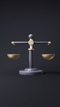 Loop animation of judgment balance scale with equity concept, 3d rendering.