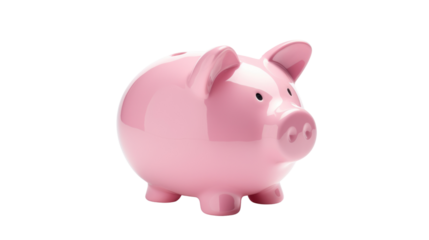 Pink piggy bank isolated on transparent and white background.PNG image.