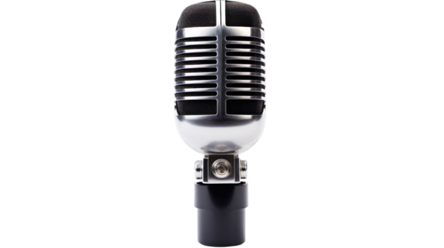 retro condenser microphone isolated on transparent and white background.PNG image.