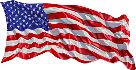 American flag waving proudly in the wind cut out png on transparent background