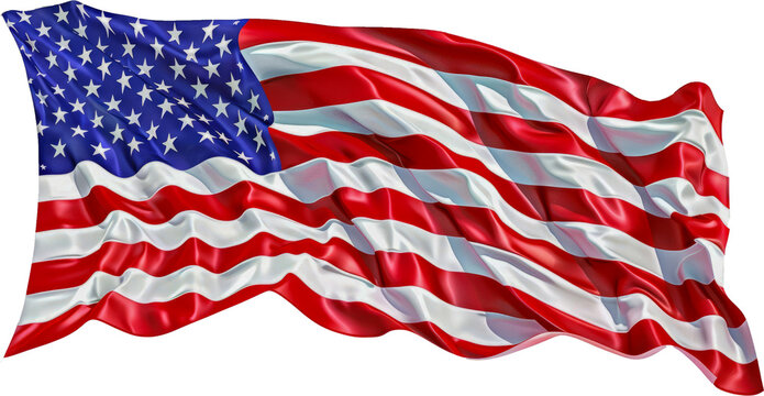 American flag waving proudly in the wind cut out png on transparent background