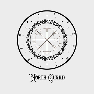 Vegvisir Viking Compass Vector Illustration Isolated On Grey Background