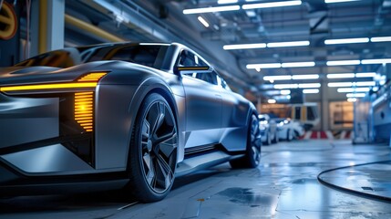 Futuristic Car in High-Tech Facility