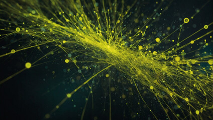 Fototapeta na wymiar Chartreuse abstract background with a vibrant burst of dots and interconnected lines, representing lively connectivity.