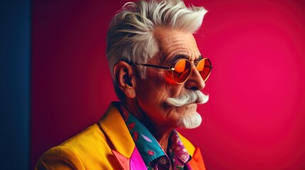 Fashionable senior man with bright colorful look.