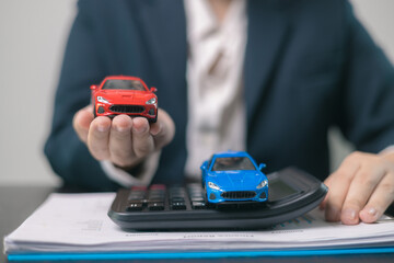 Car insurance concept. Agent negotiated a comprehensive insurance agreement for the auto business, covering all aspects of vehicle transport and automobile protection.