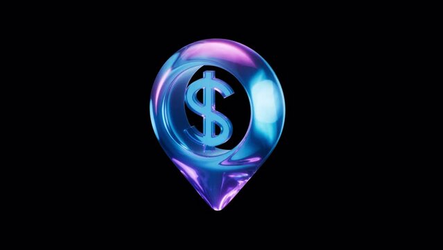 Loop animation of money sign with alpha channel, 3d rendering.