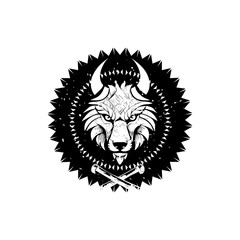 Fototapeta premium Wolf Logo Design with Crossed Machete. Emblem Logo Design