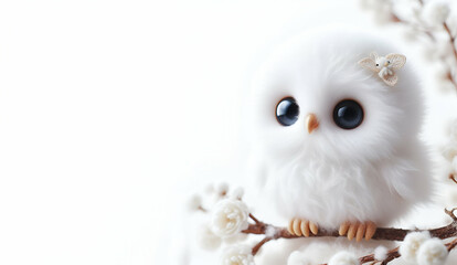 A cute fluffy bird creature 3D illustration on a neutral background, generative ai