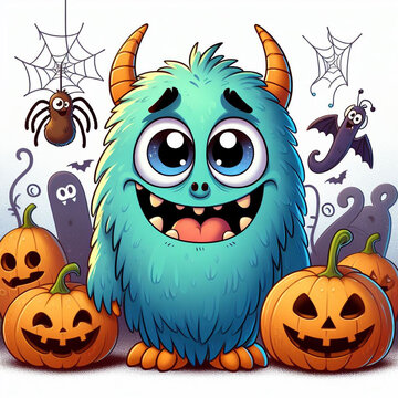 Cute Furry Imaginary Monster ready Halloween, in costume. a bit nutty