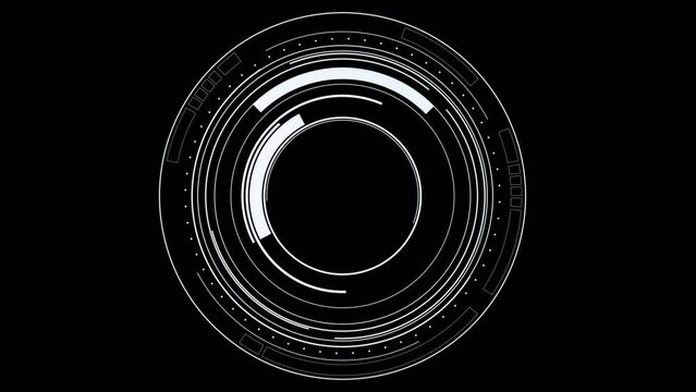 Loop animation of technology HUD circles with alpha channel, 3d rendering.