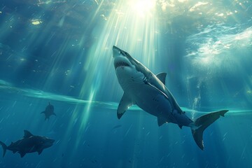 Fototapeta premium shark and sun rays