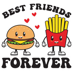 Funny French fries and Hamburger cartoon, Funny fast food, Best Friends Forever, emoji Hamburger and french fries