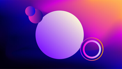 Light blue circle frame with creative light refraction as circle shapes over mesh twilight gradient background