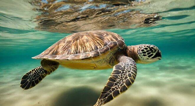 Turtle swimming in the sea.