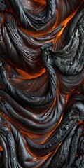 Pahoehoe lava, close up, smooth and ropey texture, heat shimmer