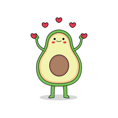 Cute avocado fruit cartoon character spreading love doodle