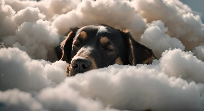 Dog sleeping in the clouds.