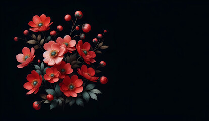 Red poppies on a dark background Generative Ai